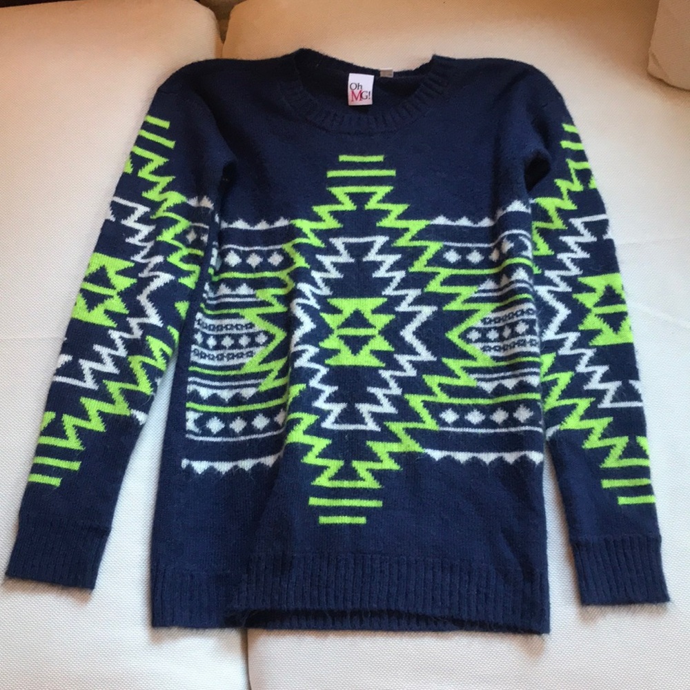 Fuzzy neon tribal sweater